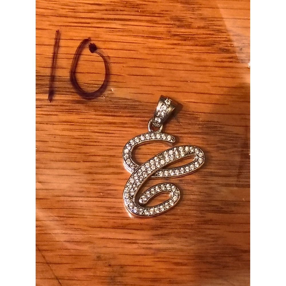 925 Sterling Silver Initial Letter C Script Pave CZ Charm Pendant GM